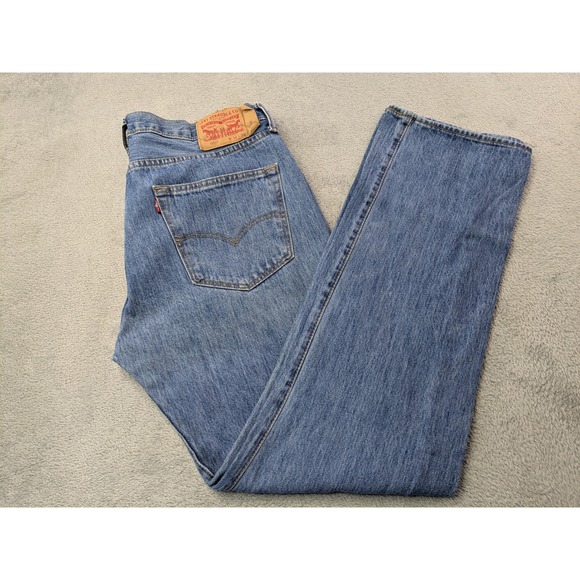Levi's 501 Jeans Mens Button Fly Denim Blue W36 L34 Regular Fit Classic - Picture 1 of 15